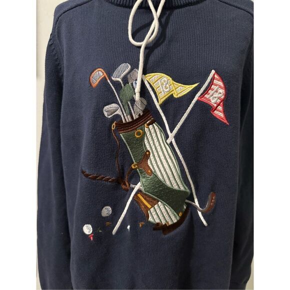 Brooks Brothers supima cotton Blue Embroidered golf club crest hoodie sweater L - Picture 5 of 7